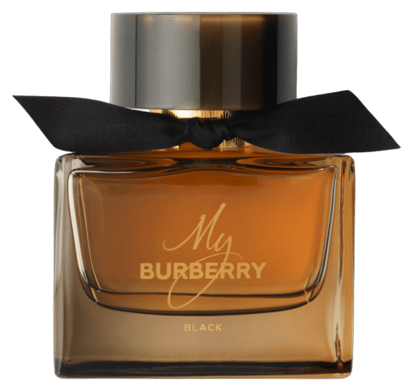 My Burberry Black luxury perfume bottle with amber fragrance and black gabardine knot